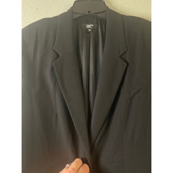 Philippe Adec Women’s pin stripes black blazer VTG 14/46 feminine business offic - Picture 9 of 16